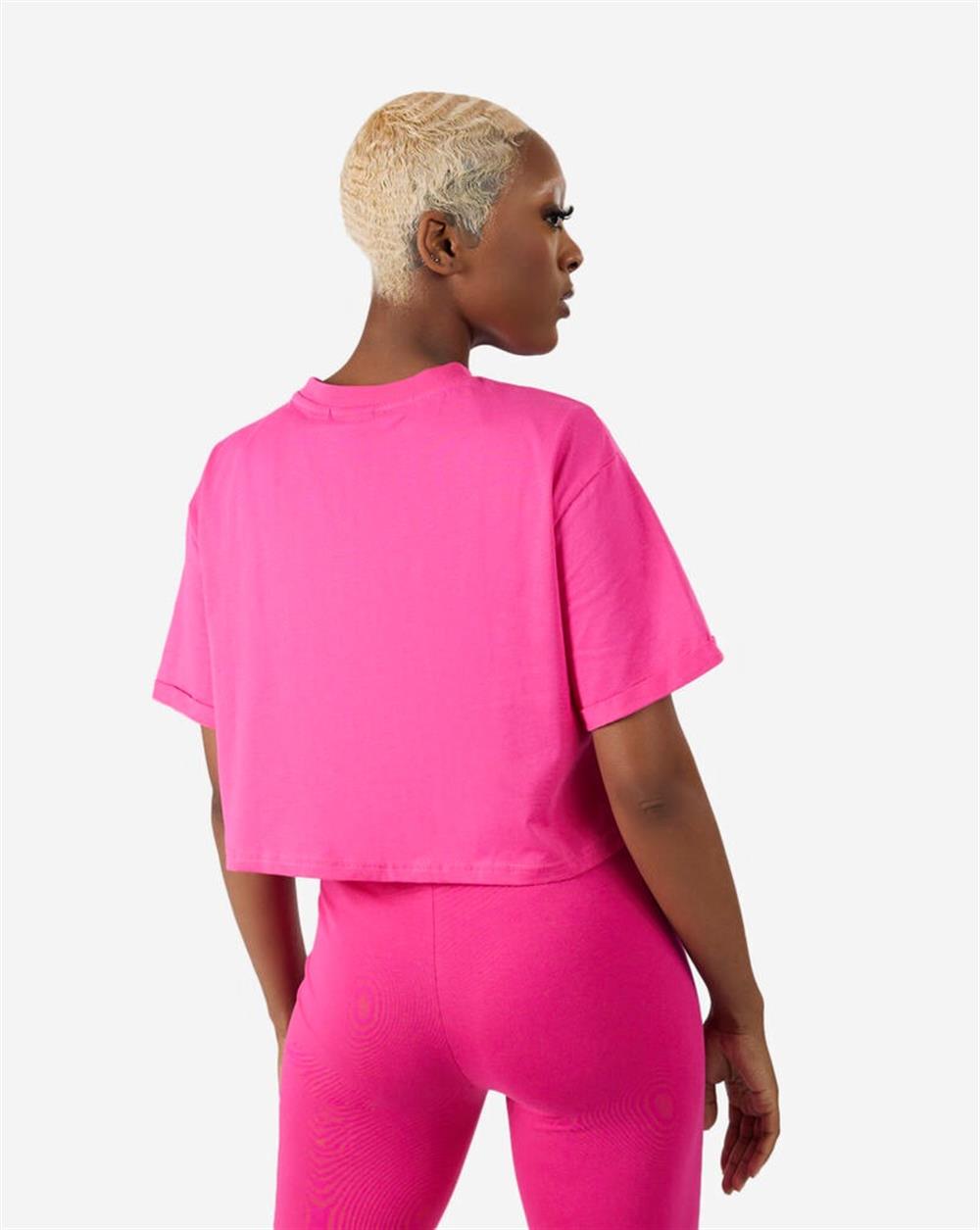 Oversize Basic Crop T shirt-Fuşya