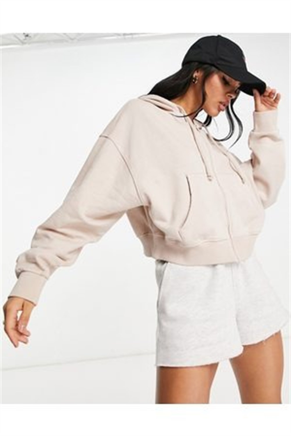 Oversize Fermuarlı  Sweat-Bej