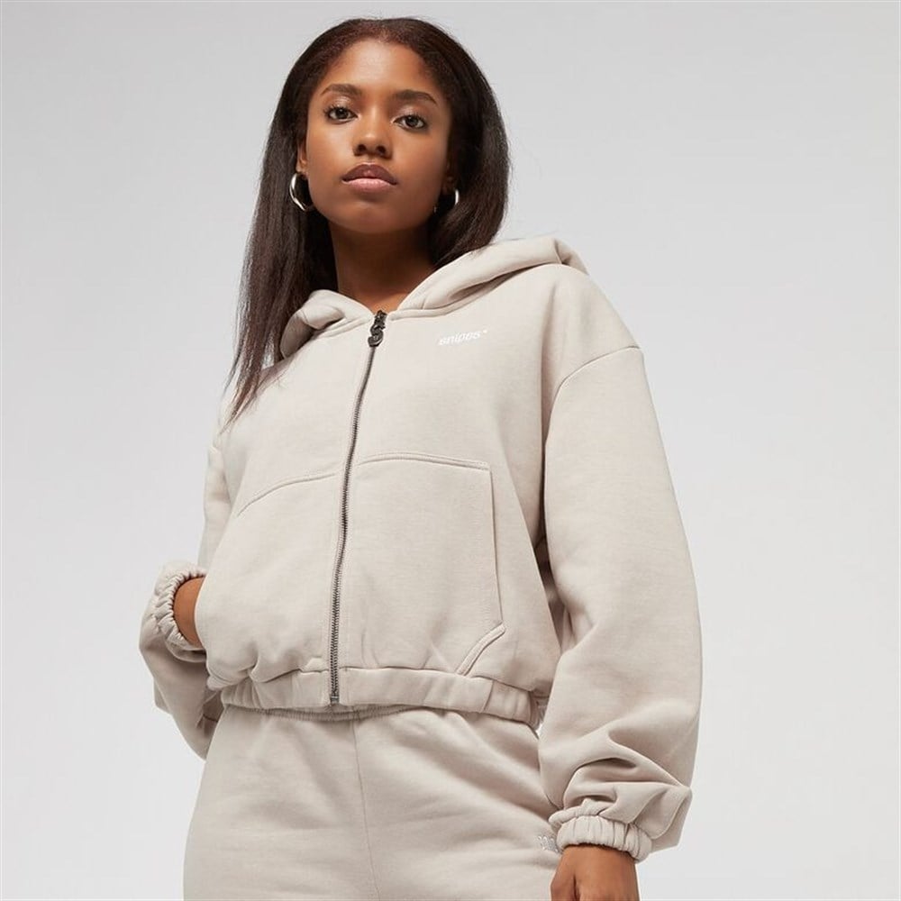 Oversize Fermuarlı  Sweat-Bej