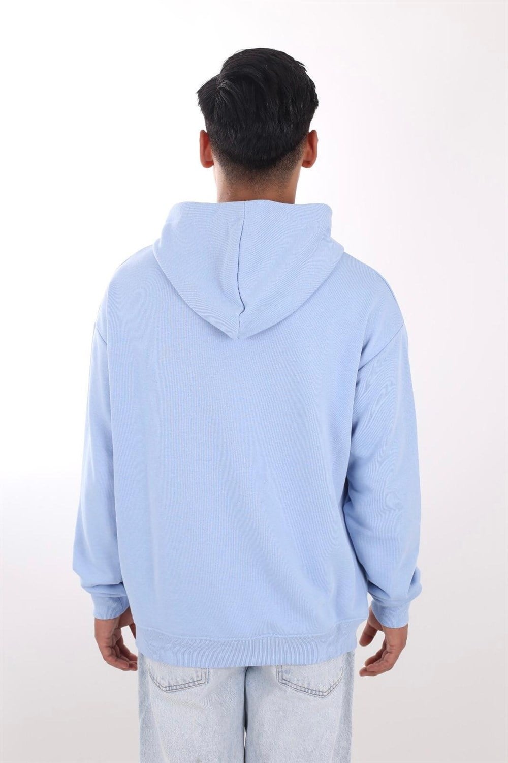 Oversize Kapşonlu Basic Sweat-Mavi Açık