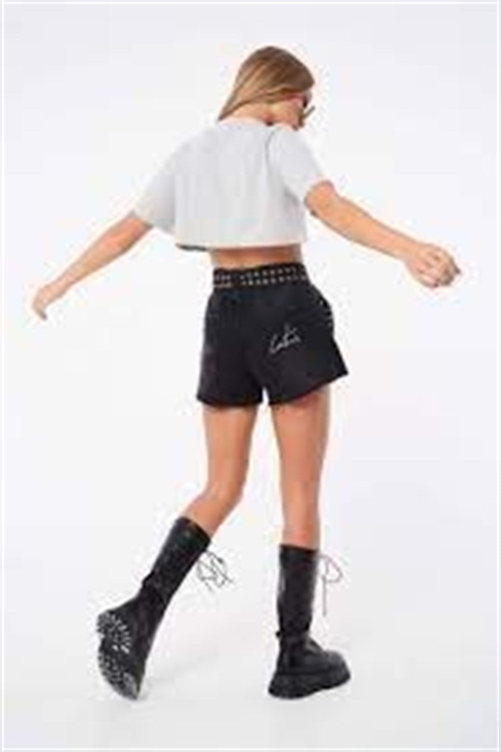 Oversize Kısa Crop T shirt-Gri