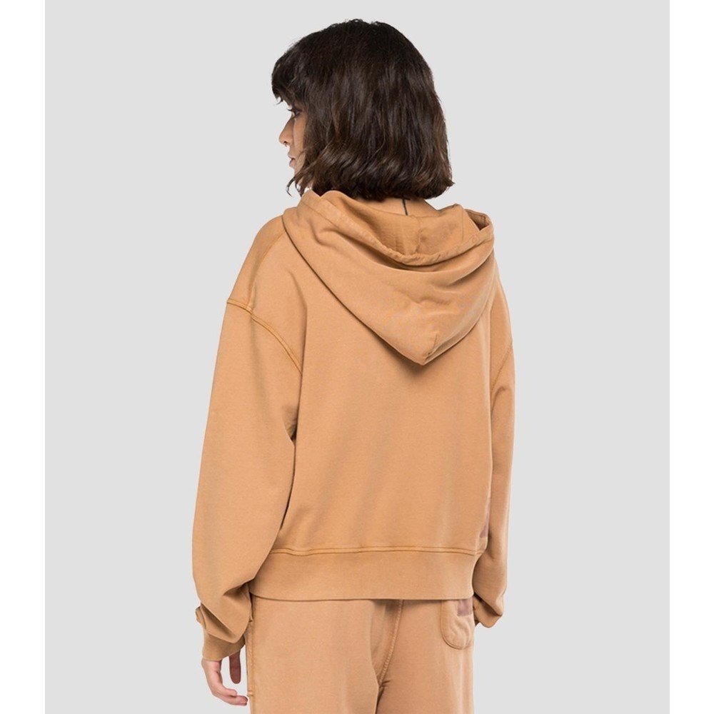 Oversize  Organik Pamuk Hoodie Kapişonlu Sweat-Kahverengi Açık