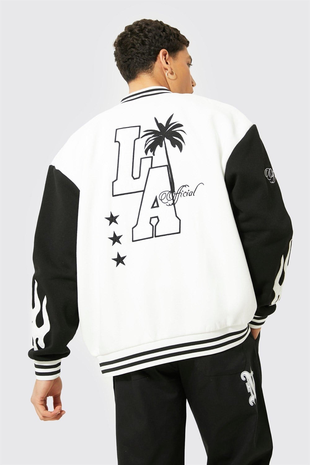 Oversize  Penye Çıtçıtlı  L A  Bomber Mont Sweat-Beyaz