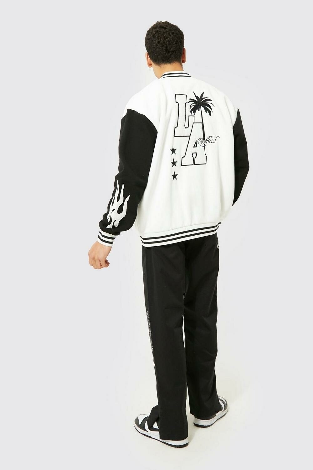 Oversize  Penye Çıtçıtlı  L A  Bomber Mont Sweat-Beyaz