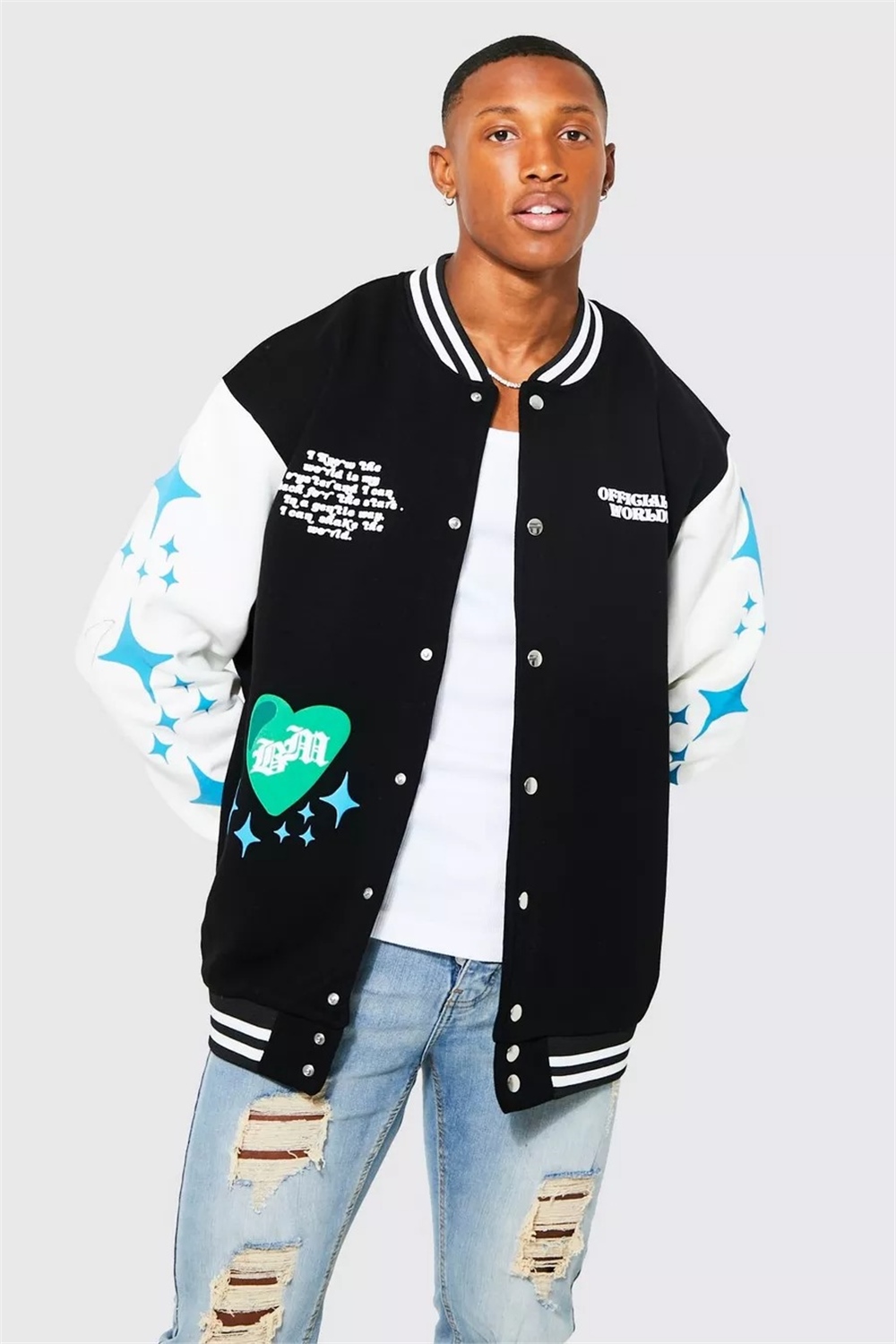 Oversize  Penye College Bomber Mont Sweat-Siyah