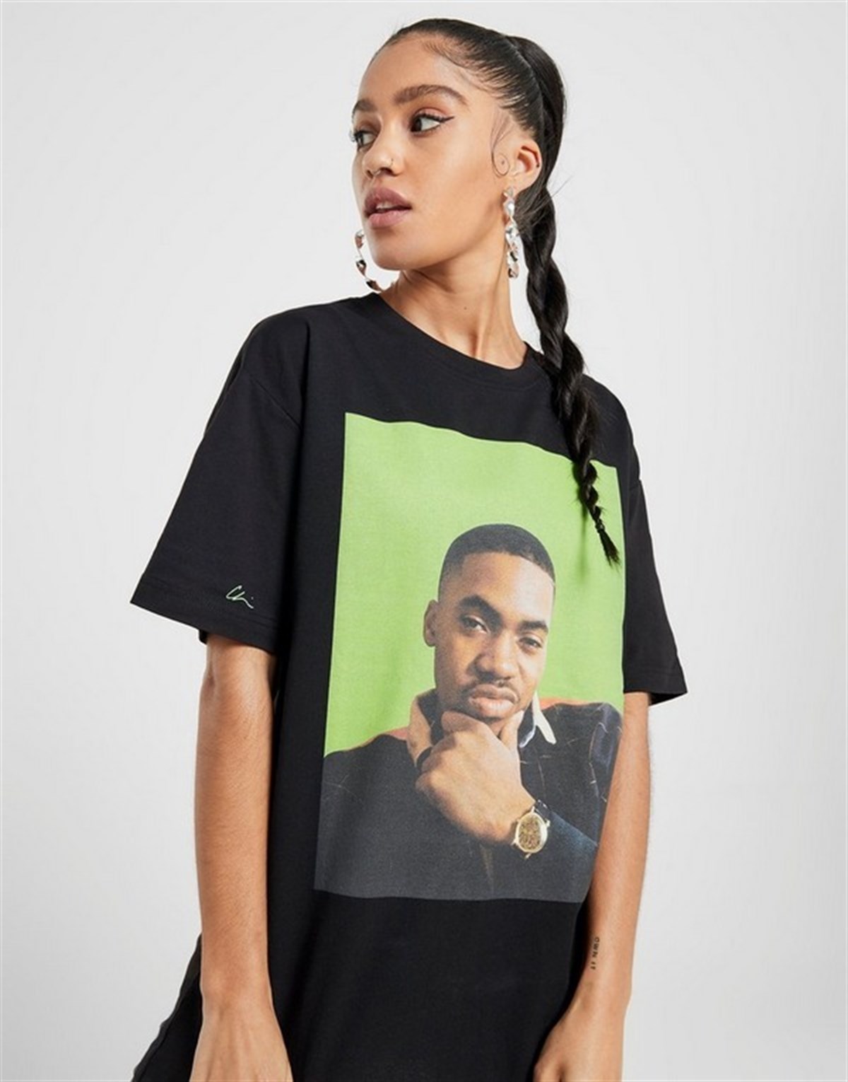 Oversize Queensbridge  Baskılı  T shirt-Siyah-Yesil