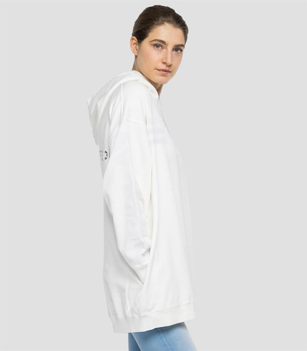 Oversize Secondlife Sweat Hoodie-Kirli Beyaz