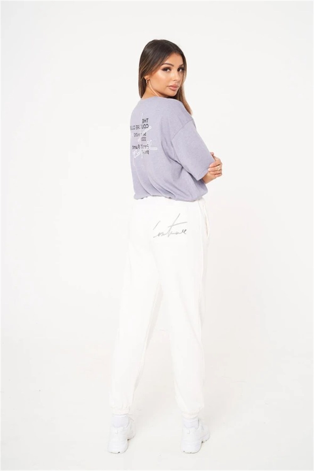 Oversize Unisex Season Nakışlı T shirt-Mor