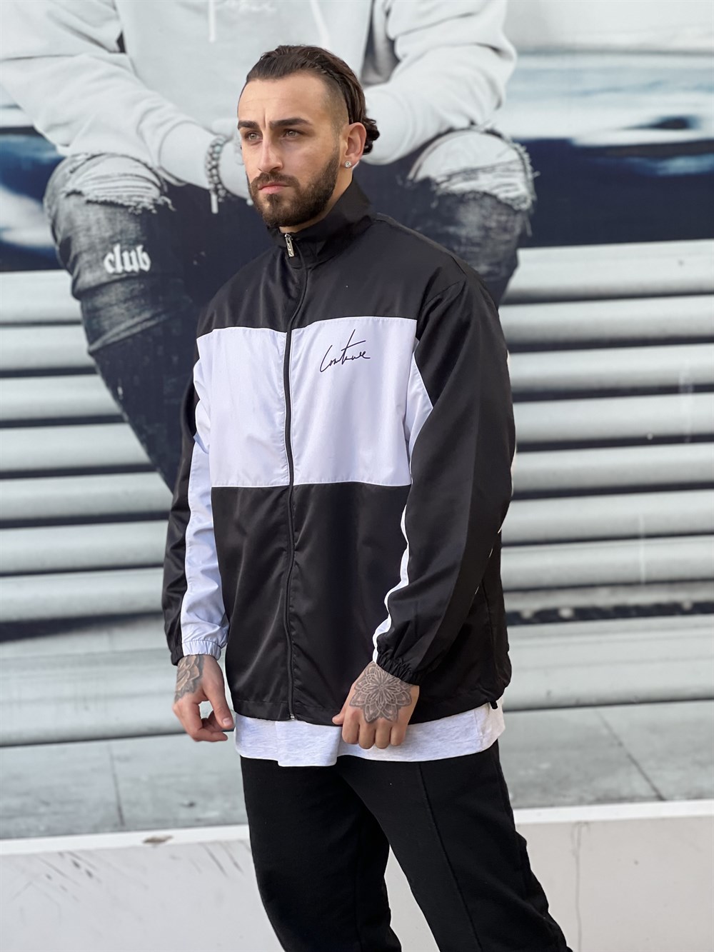 Oversize Unisex Sweat Yağmurluk-Siyah