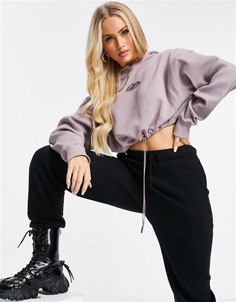 Oversize Yıkamalı Crop Sweat-Gülkurusu