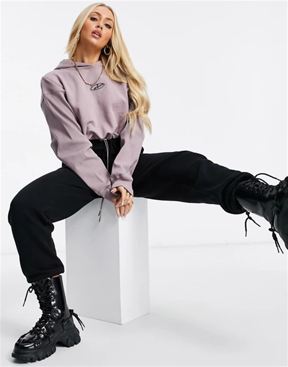 Oversize Yıkamalı Crop Sweat-Gülkurusu