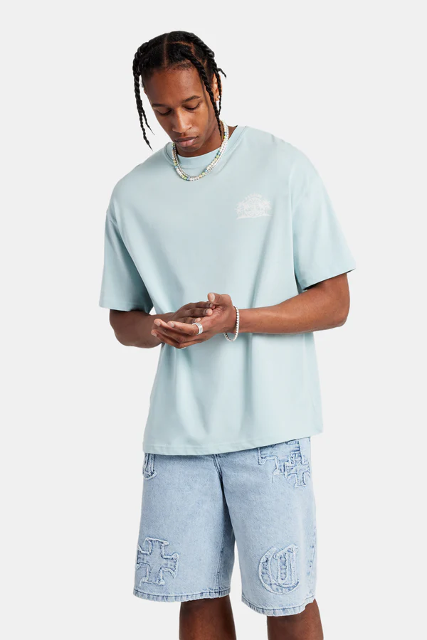 PALM PRINT T-SHIRT-Mavi Açık