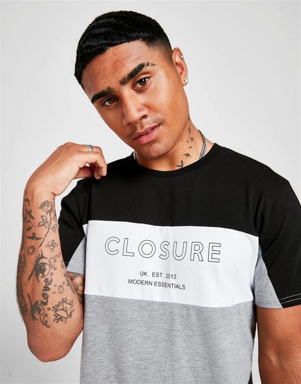 Panel Logo Block T Shirt-Gri