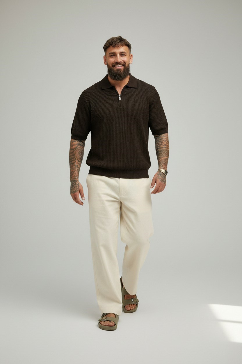 Polo  Yaka Merserize T-shirt-Kahve