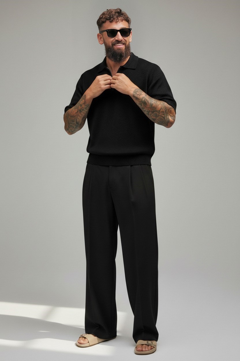 Polo  Yaka Merserize T-shirt-Siyah