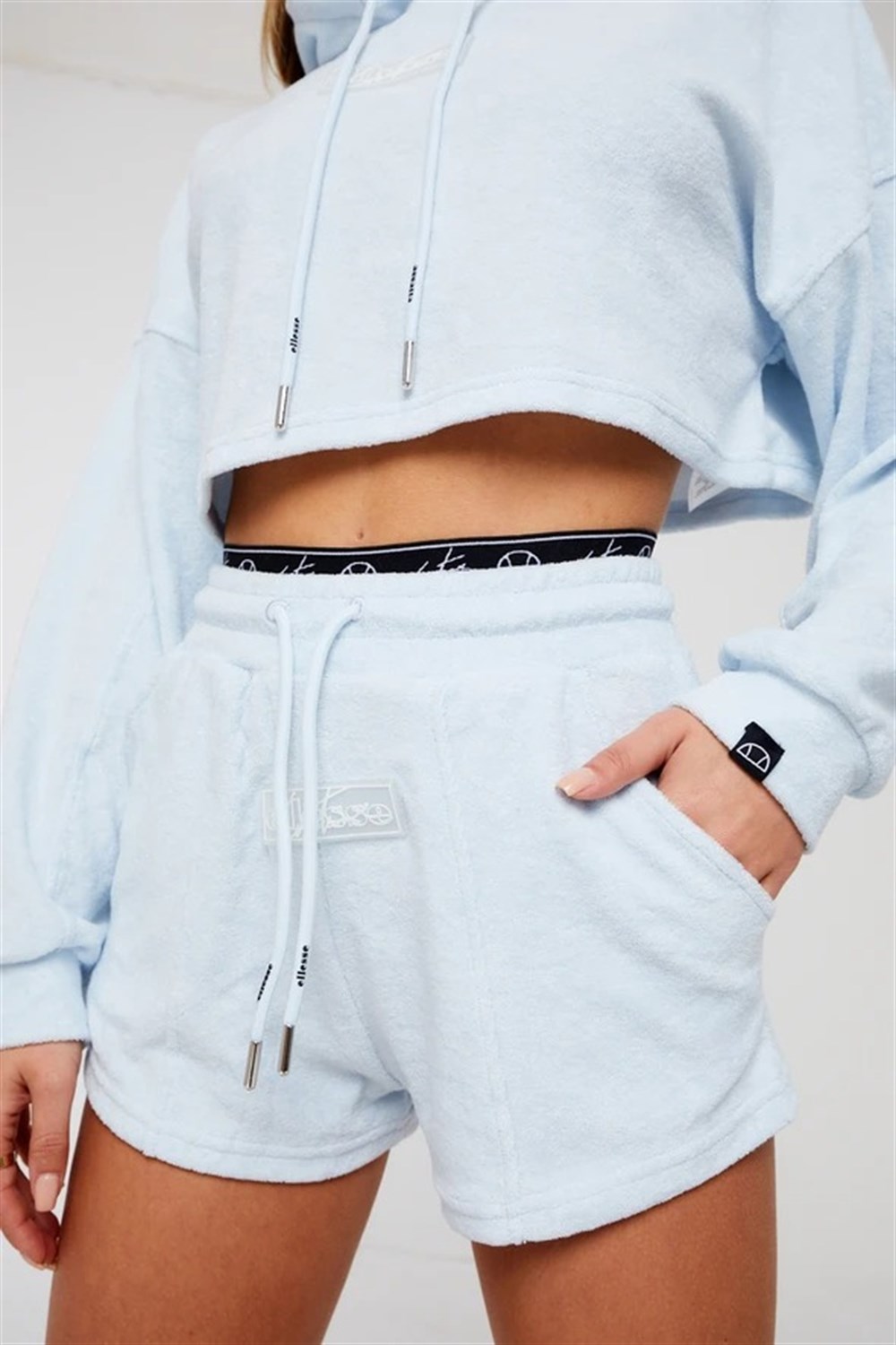 Soft Havlu Kumaş   Kısa Crop Sweat-Mavi Açık