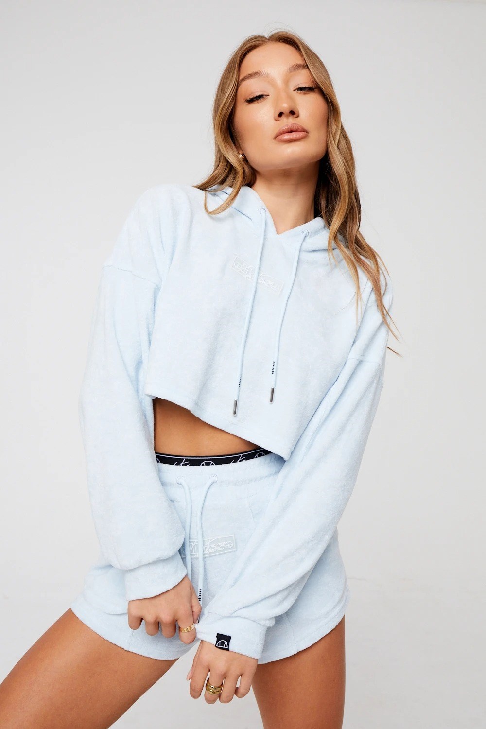 Soft Havlu Kumaş   Kısa Crop Sweat-Mavi Açık