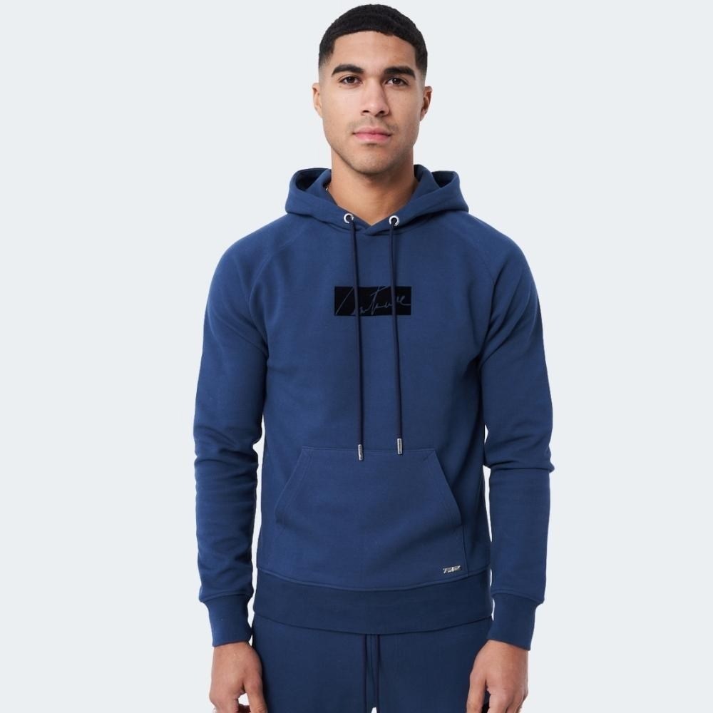 Unisex Flok Baskılı  Kapişonlu Sweat-Lacivert