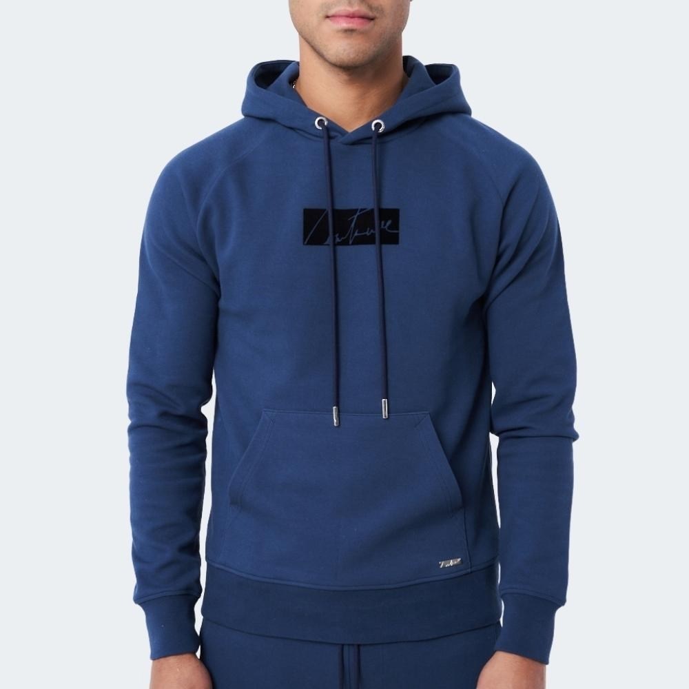 Unisex Flok Baskılı  Kapişonlu Sweat-Lacivert