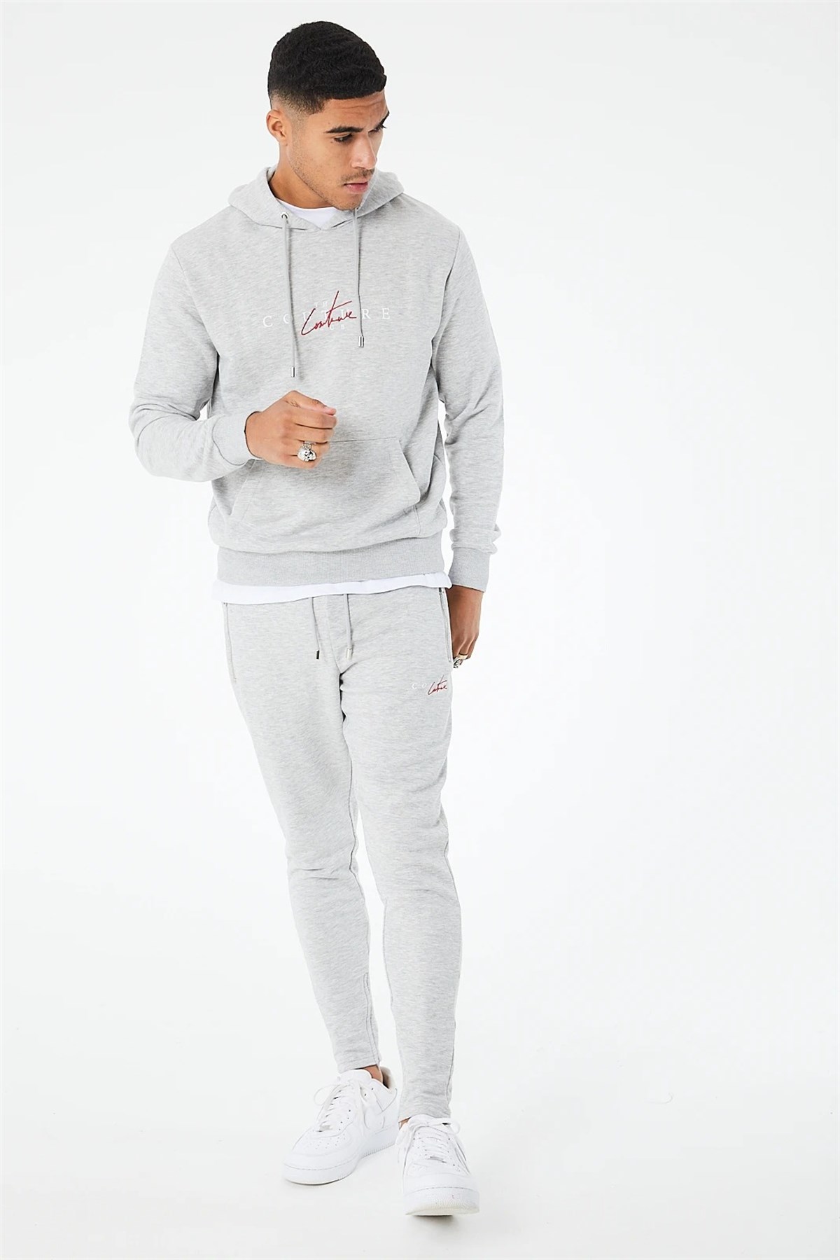Unisex İmza Logo Kapişonlu Sweat-Gri