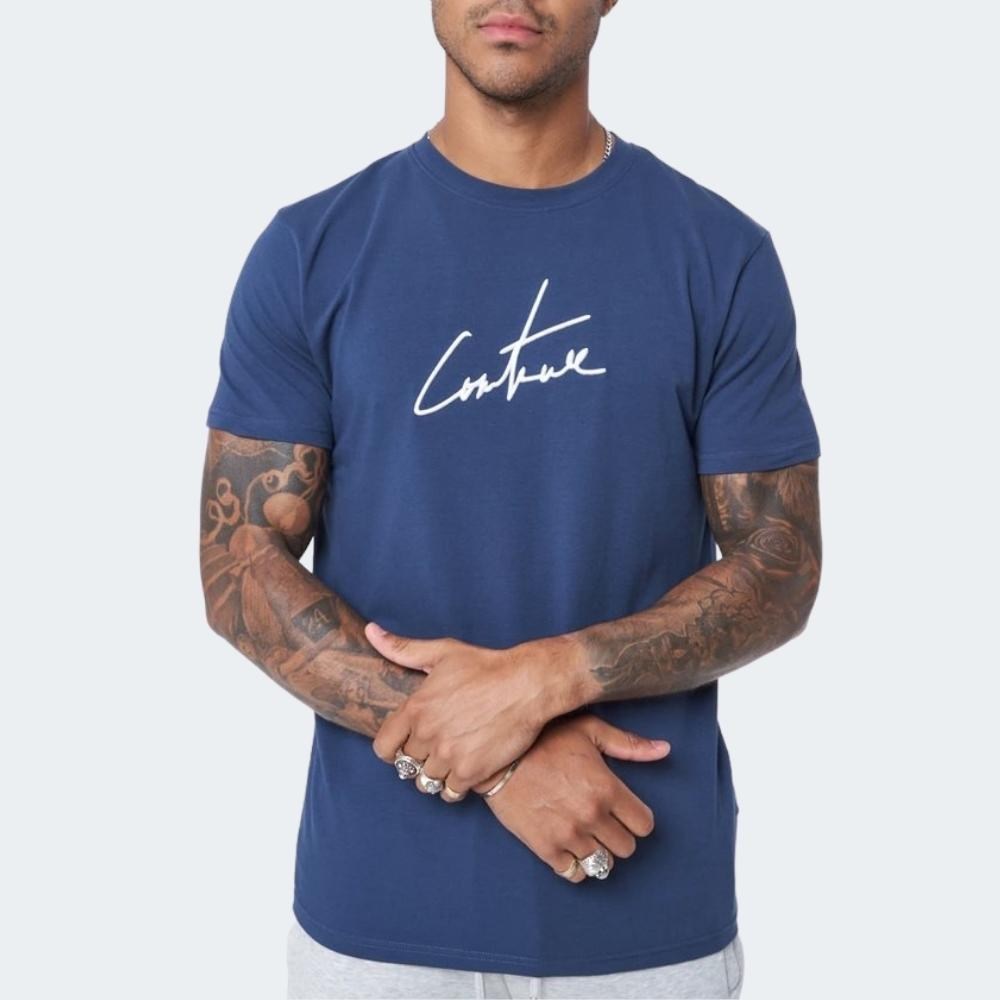 Unısex İmza Nakışlı T shirt-Lacivert
