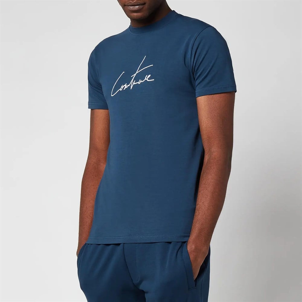Unısex İmza Nakışlı T shirt-Lacivert