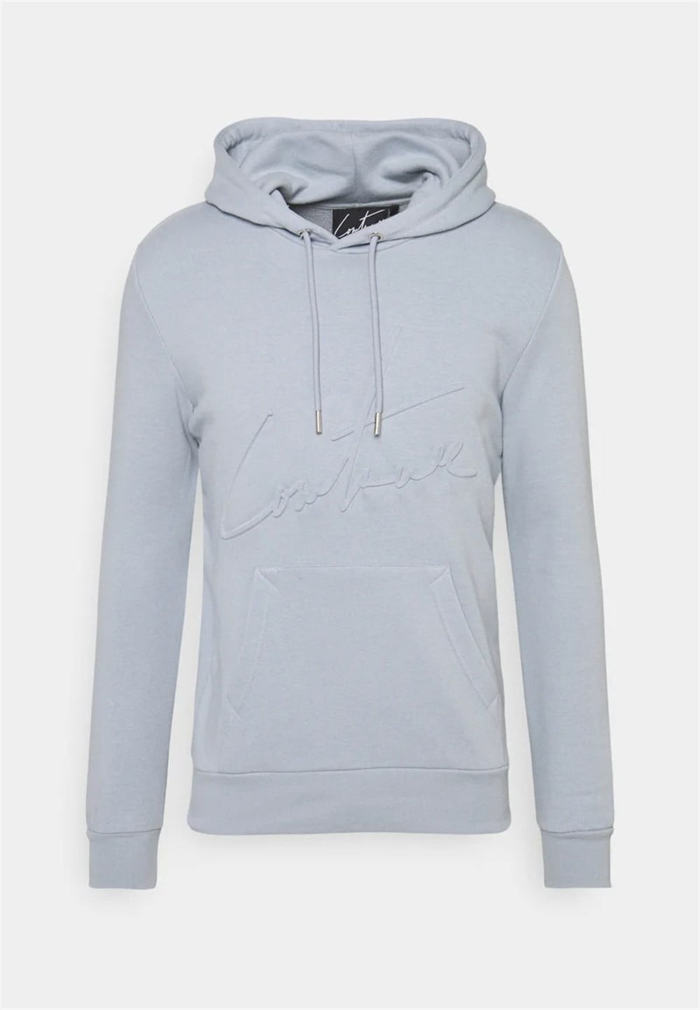Unisex Kabartma Baskılı Kapişonlu  Sweat-Mavi