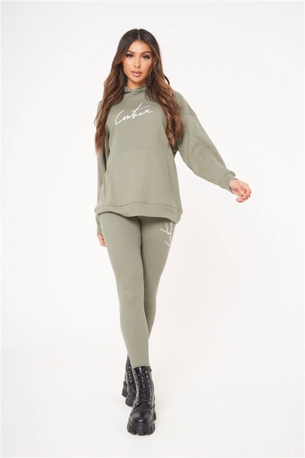 Unisex Oversize Fitilli Kumaş Sweat-Haki