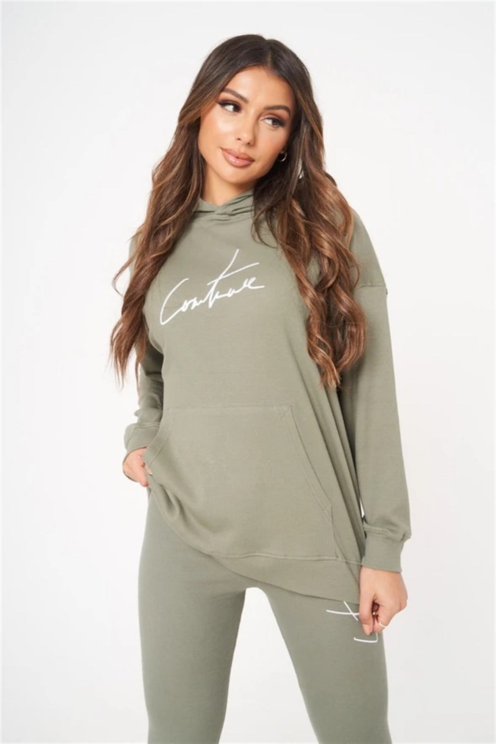 Unisex Oversize Fitilli Kumaş Sweat-Haki