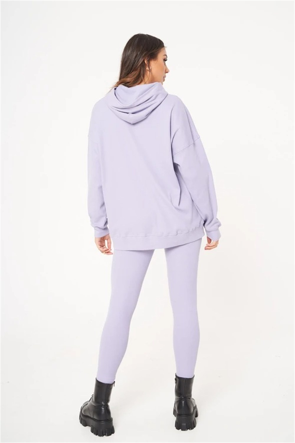Unisex Oversize Fitilli Kumaş Sweat-Lila