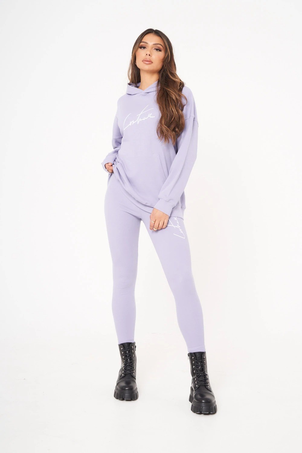 Unisex Oversize Fitilli Kumaş Sweat-Lila