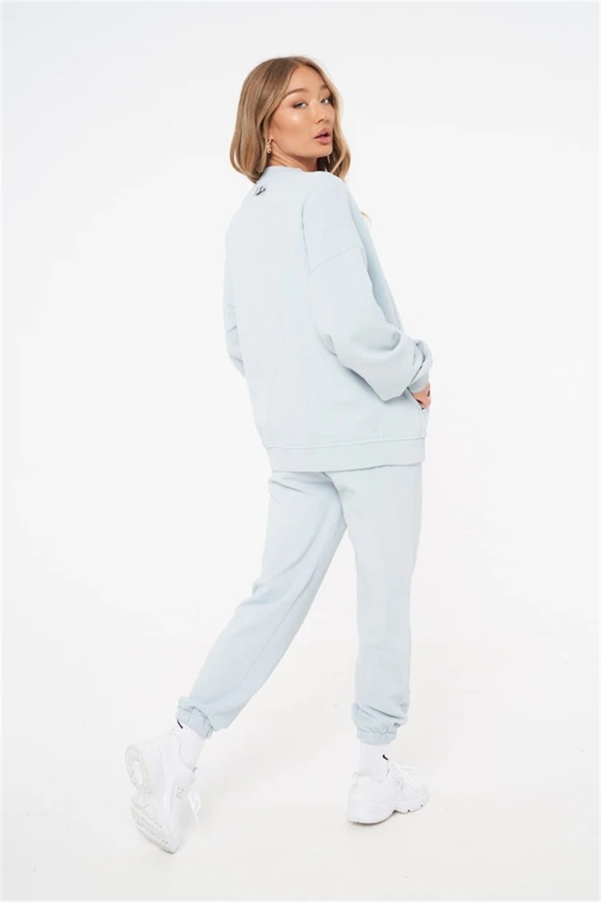 Unisex Oversize Yağ Yıkama  Sweat-Mavi Açık