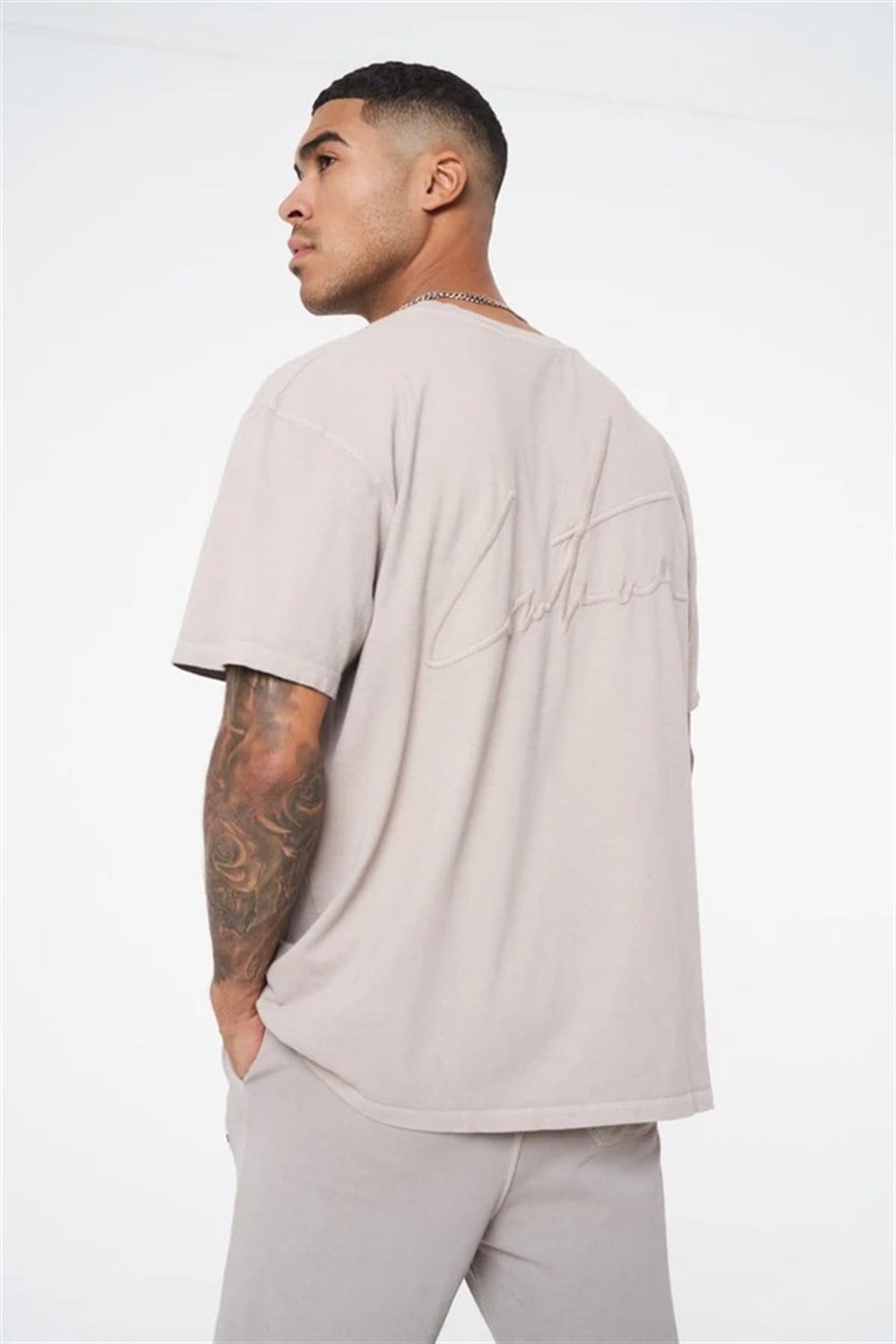 Unisex Oversize Yıkamalı  T shirt-Bej