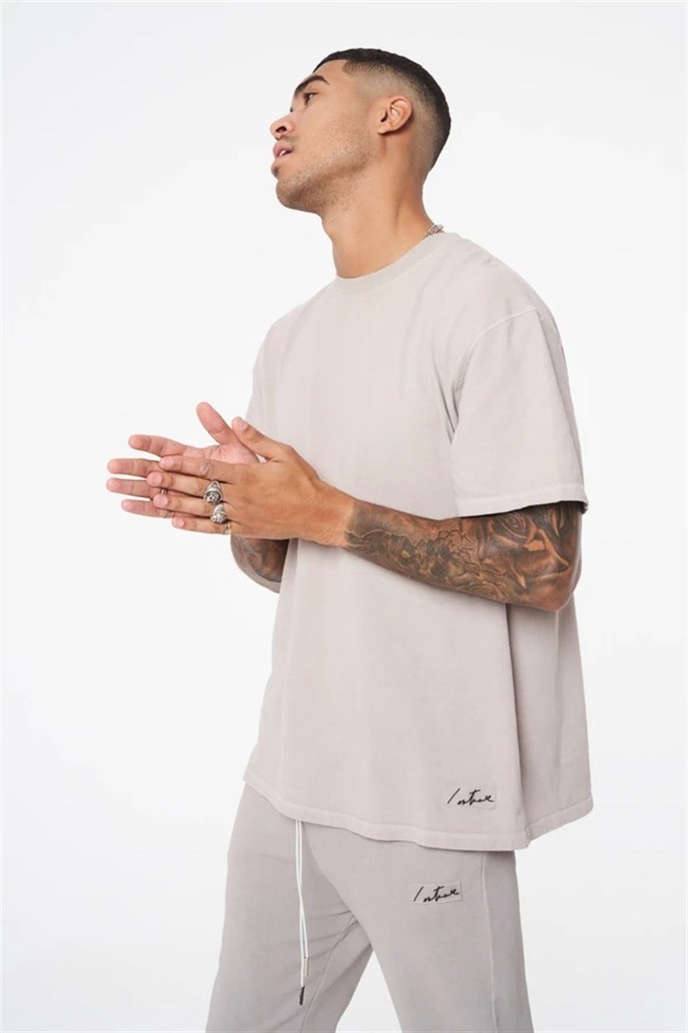 Unisex Oversize Yıkamalı  T shirt-Bej