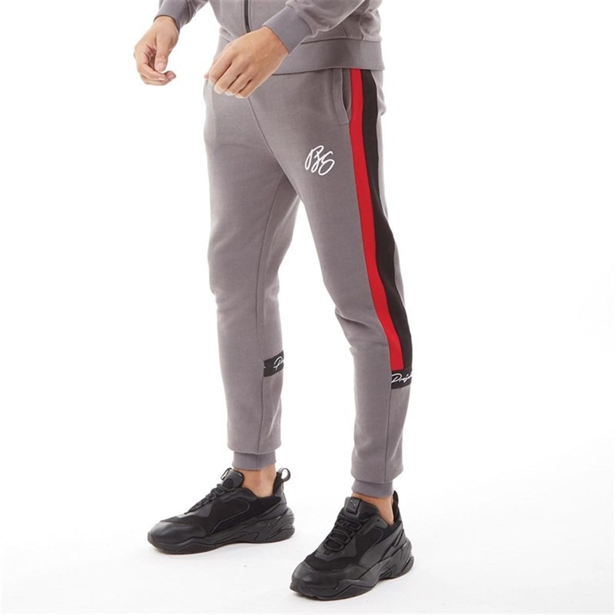 Yanları Şeritli Koton Jogger Eşofman-Antrasit-Gri