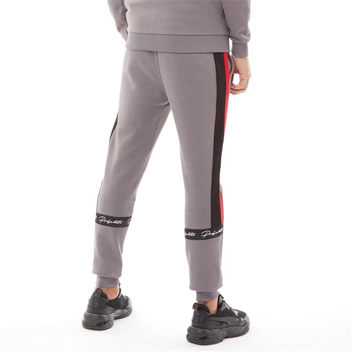 Yanları Şeritli Koton Jogger Eşofman-Antrasit-Gri