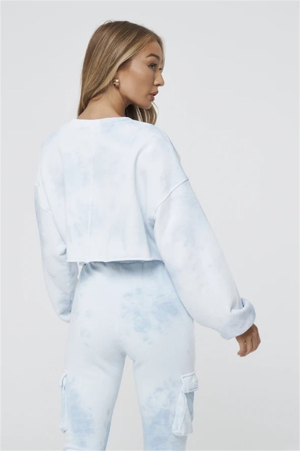 Yıkamalı Oversize Kısa Crop Sweat-Mavi Açık