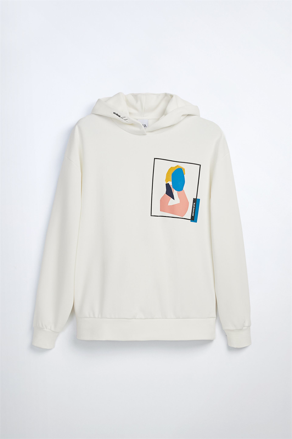 ZR Premium Baskılı  Kapişonlu Sweat-Kirli Beyaz