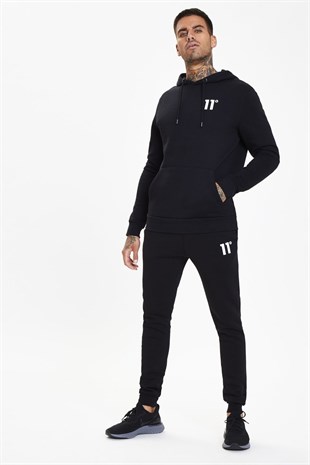11 Reflektörlü Basic Kapşonlu  Sweat-Siyah