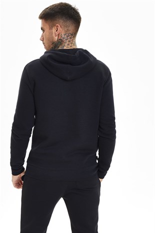 11 Reflektörlü Basic Kapşonlu  Sweat-Siyah