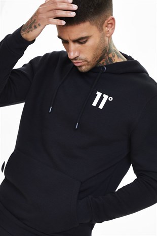 11 Reflektörlü Basic Kapşonlu  Sweat-Siyah