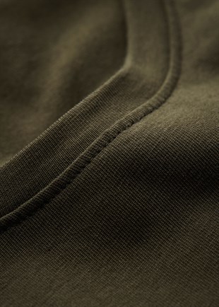 Altı Kavisli Long  Basic T shirt-Haki