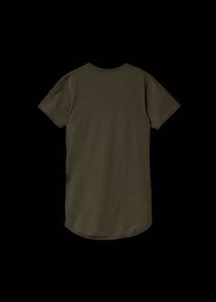 Altı Kavisli Long  Basic T shirt-Haki