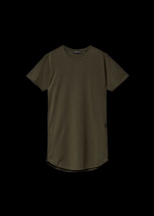 Altı Kavisli Long  Basic T shirt-Haki