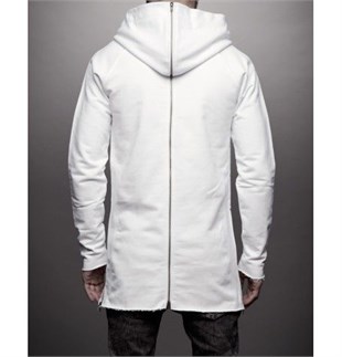 Arkası Fermuarlı Longline Kapüşonlu Sw. Füme-Beyaz