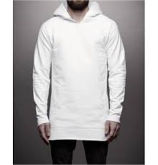 Arkası Fermuarlı Longline Kapüşonlu Sw. Füme-Beyaz
