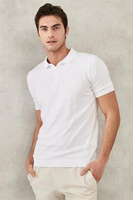 Basic Polo  Triko Tshirt-Beyaz