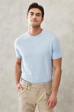 Basic Triko Tshirt-Mavi Açık