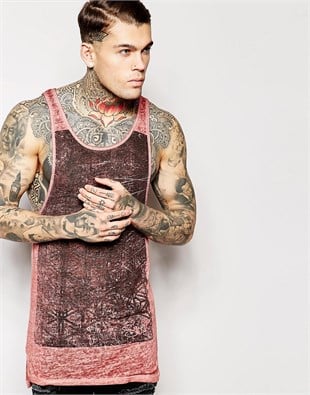 Baskılı İnce aş Atlet-Bordo-Yağ Yıkama