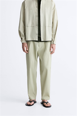 Beli Lastikli Bol Gofre Pantolon-Mint Yeşili